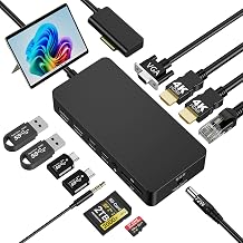 Quanlex Dual HDMI+VGA Dock Works Devices - 12-in-1 Triple Display Docking Station for Pro 12/11/10/9/8/X/7/6/5/4, Laptop, Go, Book