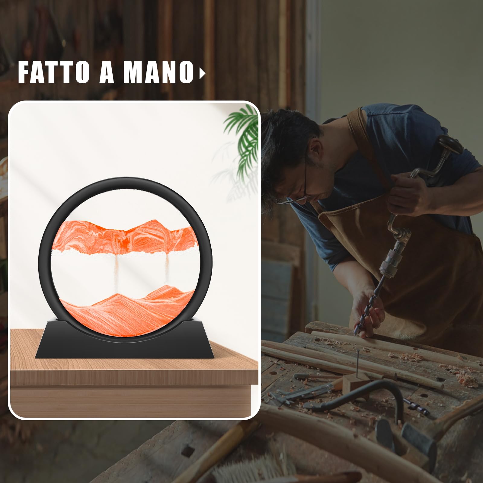 Wai Danie Pittura di Sabbia Che Scorre Quadro Sabbia Movimento sabbia dinamica 3d Hourglass Deep sea Sandscape Display Decorazioni la Casa e l'ufficio Giocattoli da Scrivania per Adulti (Arancione 7“)