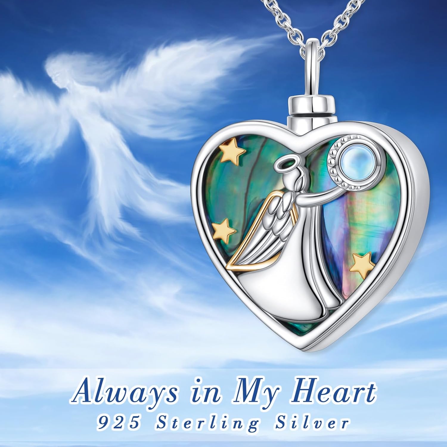 925 Sterling Silver Butterfly Sunflower/Tree of Life/Cross/Hummingbird/Star Moon/Guardian Urn Necklace for Ashes Abalone Shell Keepsake Pendant Necklace Memorial Cremation Jewelry Gifts for Women