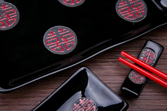 Set de 4 Platos para Sushi de Cerámica Negros con Diseño miniatura 4