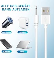 Bicmice 2.5 mm DC USB Töltőkábel Masszírozó Készülékekhez - Gyorstöltés, Réz Vezeték, 2 db Csomag, Fehér, 80 cm 5
