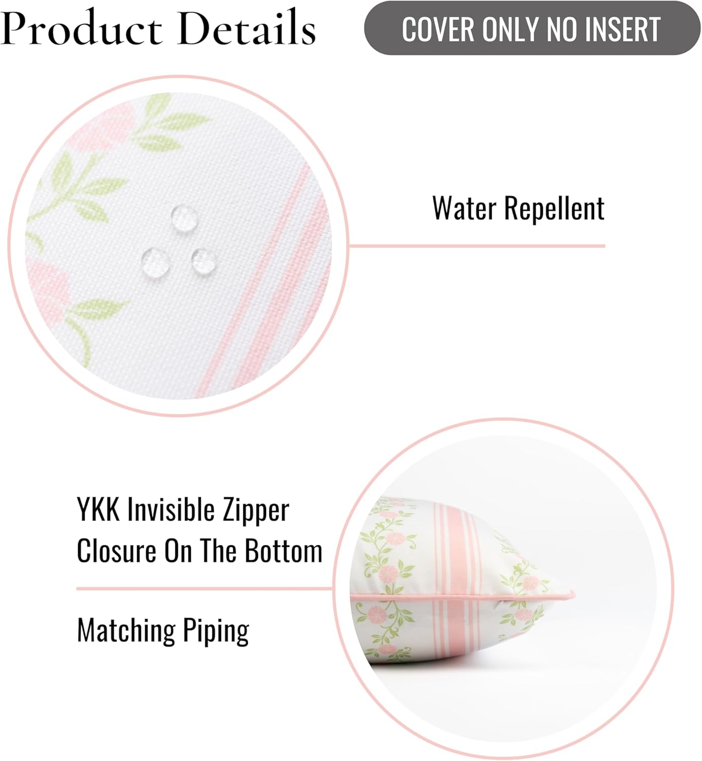 Hofdeco Premium Coastal Patio Indoor Outdoor Lumbar Pillow Cover Only, 12"x20" Water Repellent for Backyard, Couch, Blush Pink Print Stripe Floral
