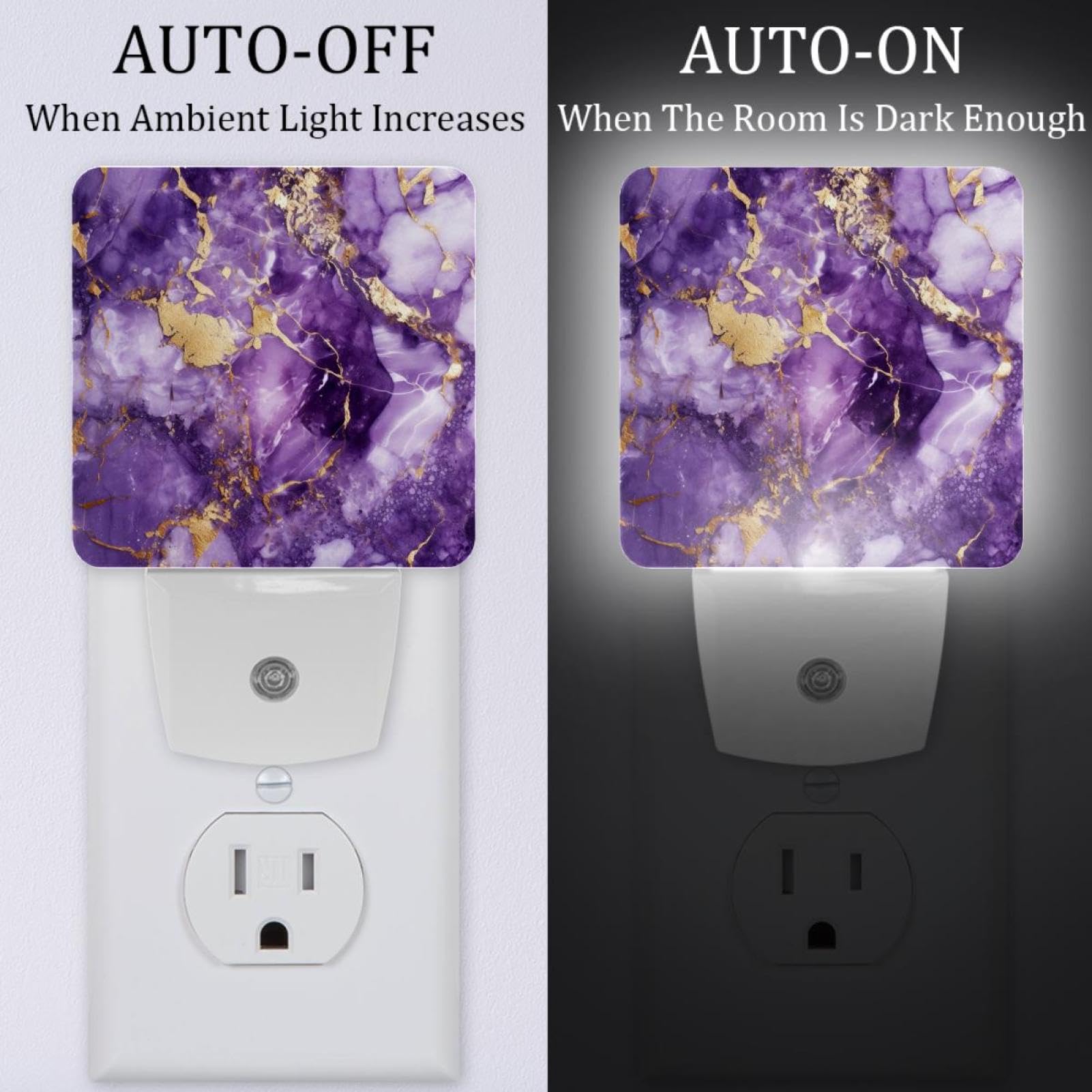NEWzone Purple Marble Night Light Plug into Wall for Girls Boys Room, Decorative Nightlights Auto Sensor Led Lights Wall Decor Gifts for Women Nightlight, 2 Pack