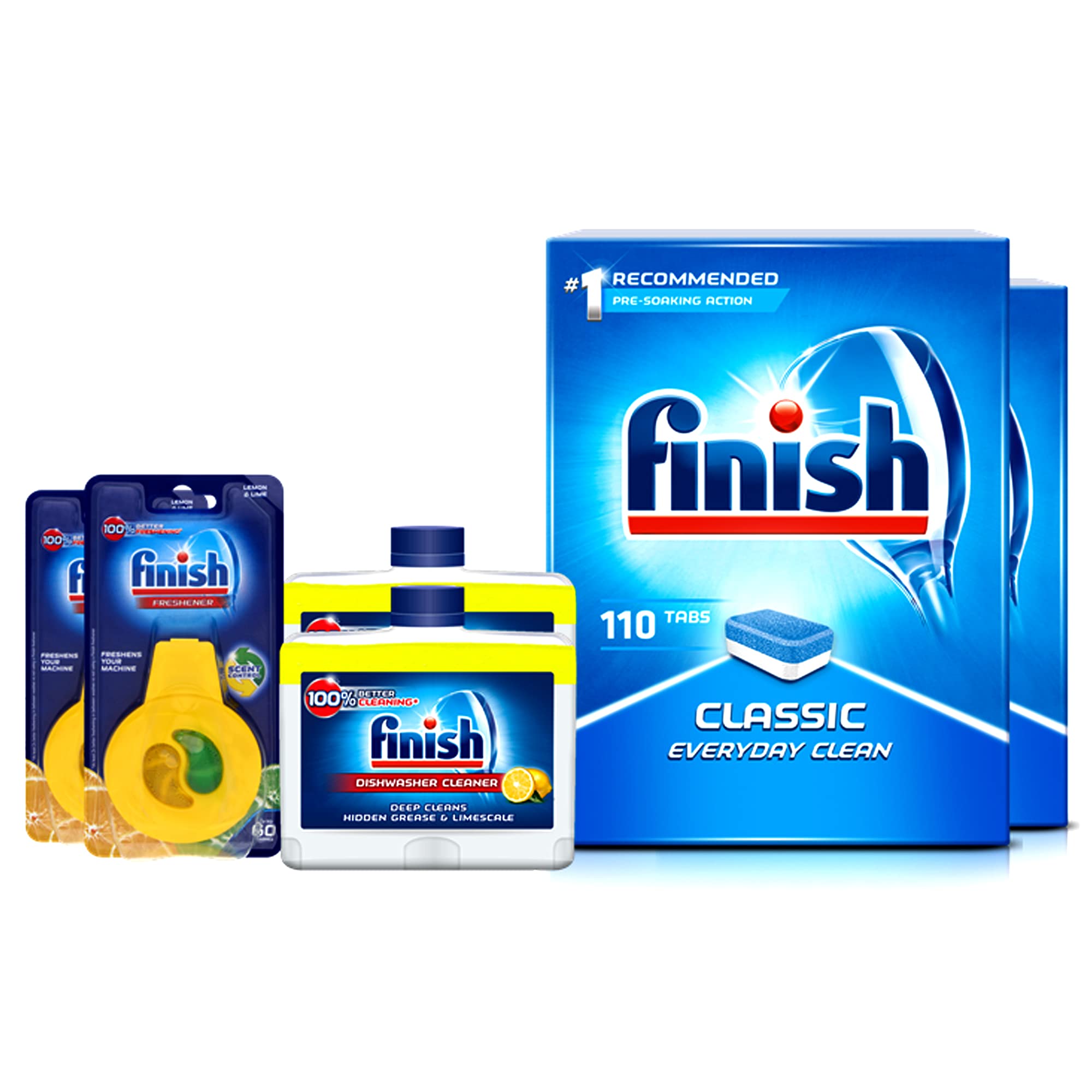 Finish Zmywarka cytryna 250 ml x 2, cytryna i limonka odświeżacz do zmywarki x2 i klasyczne tabletki do zmywarek 110 x 2
