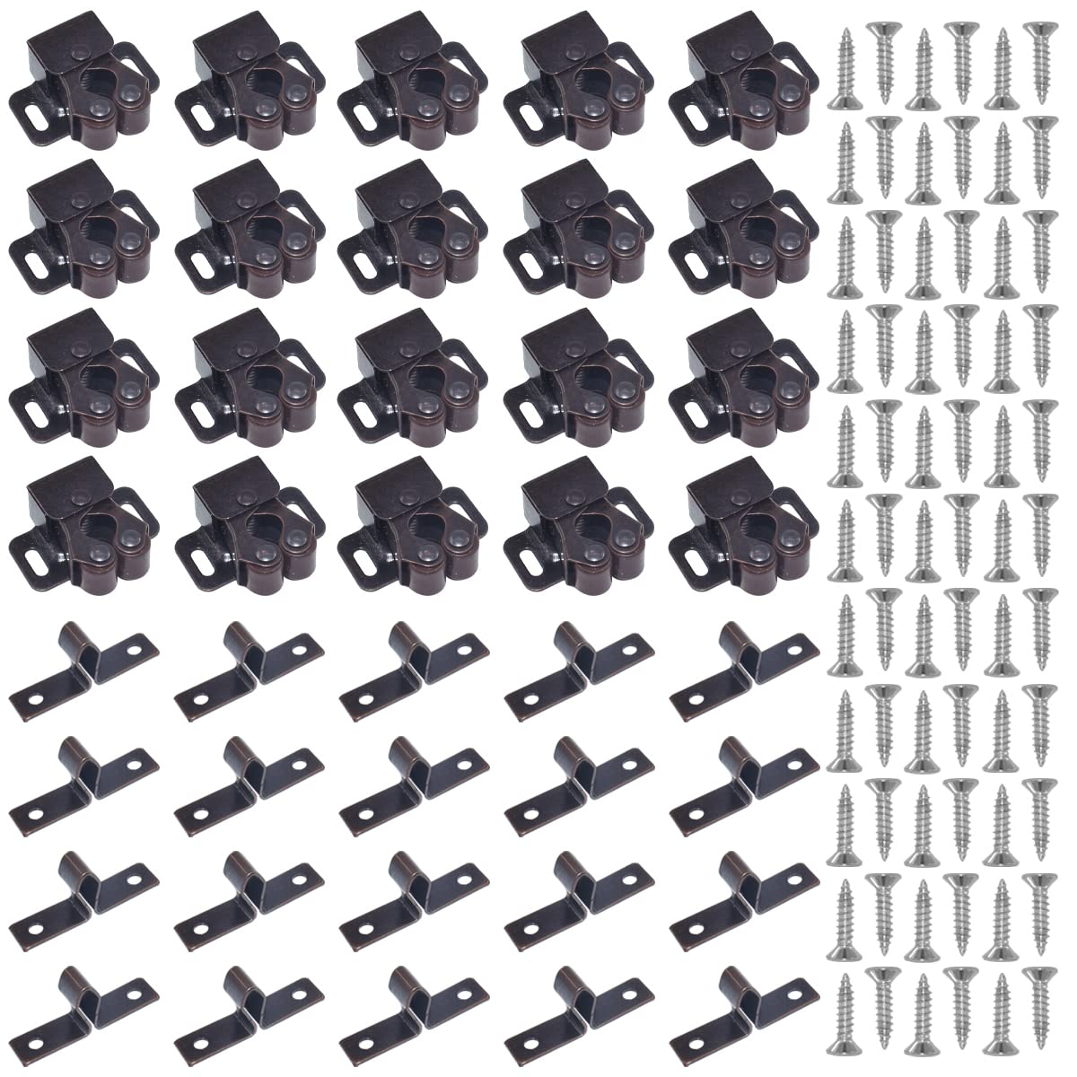 20Pack Double Roller Catch Door Latch Cold Rolled Steel Stay Put Smooth Close with Screws for Kitchen Close Cabinet Cupboard Closet Doors (Red Bronze)