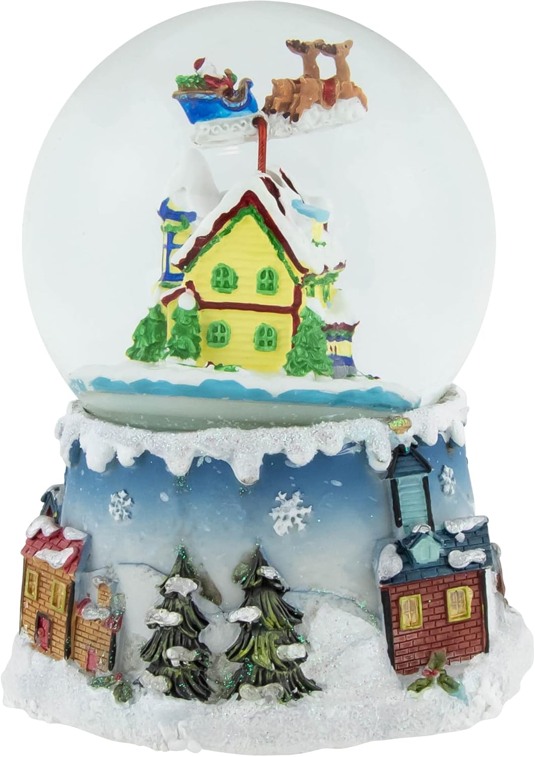 Northlight Santa Claus on Sleigh and Snowy Village Rotating Musical Christmas Water Globe Dome, 5.5", Blue