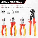 BILITOOLS 12-Piece 1000V VDE Tournevis et pinces isolantes ► Conseils magnétiques à fentes et à phillips, nez long isolé, combinaison, pinces Diagonal et pompe à eau, testeur de tension