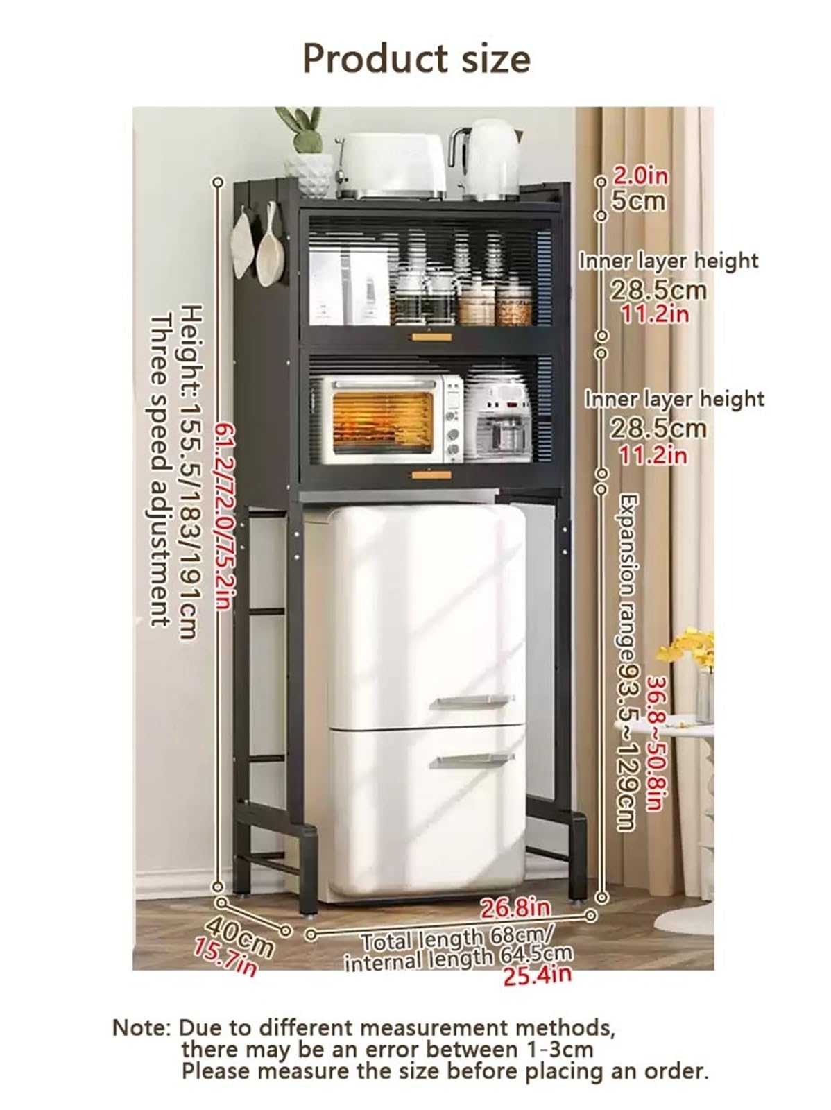Fridge Freezer Riser Fridge Shelf Riser Stackable Kitchen Shelf Organizers - 2 Pack Cabinet ...
