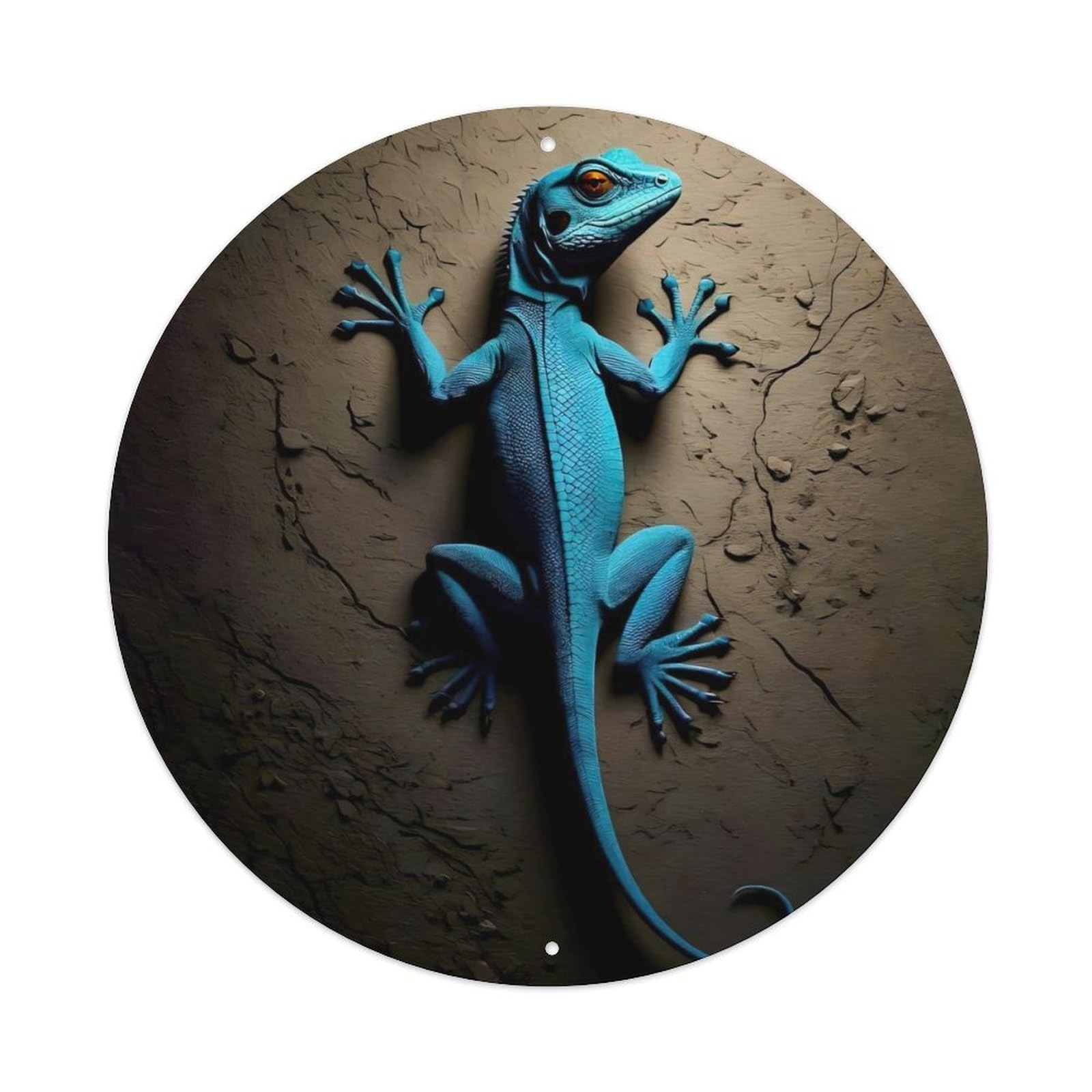 Animal Blue Lizard Reptile Surreal Wildlife Illustration Vintage Metal Tin Sign Plaque Wall Decor for Cafe, Club Bar, Office, Garden Metal Poster 8x8Inch