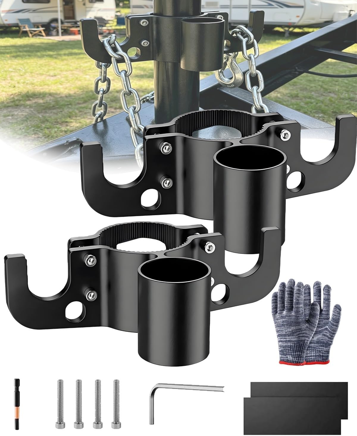 Aluminum Trailer Chain Holder,RV Towing Chain Organizer & 7-Way Plug Holder,Heavy Duty Metal Trailer Chains & Plug Holders for 2" 2-1/4" Tongue Jack,Cable Wire Harness Organizer for Car,SUV,Truck,Van