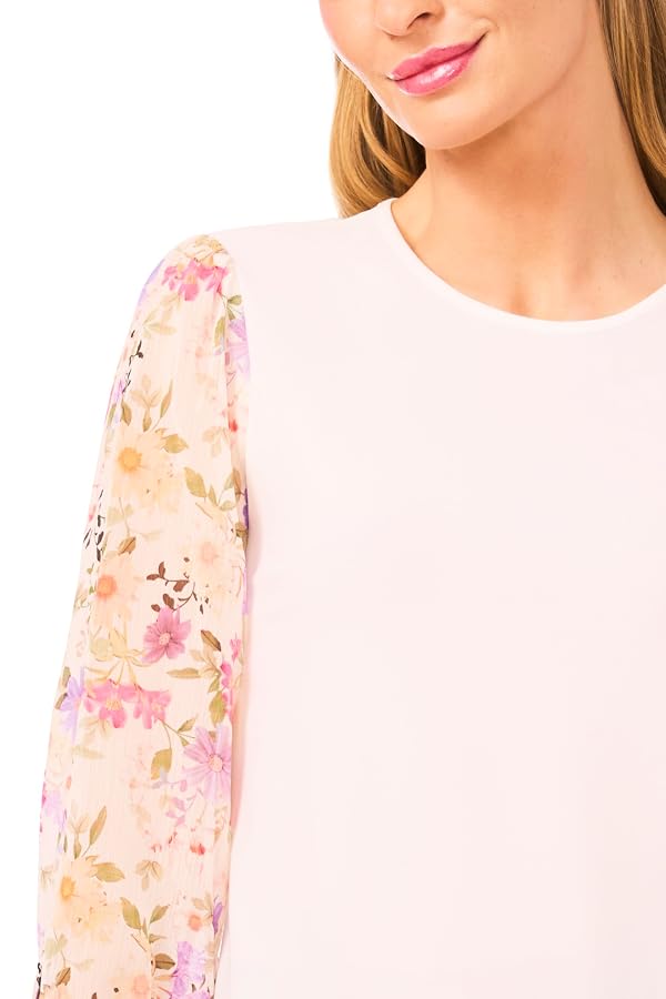 CeCe Womens Mixed Media Tie Sleeve Top, NEW Ivory, Large by CeCe - Used condition - Image 2