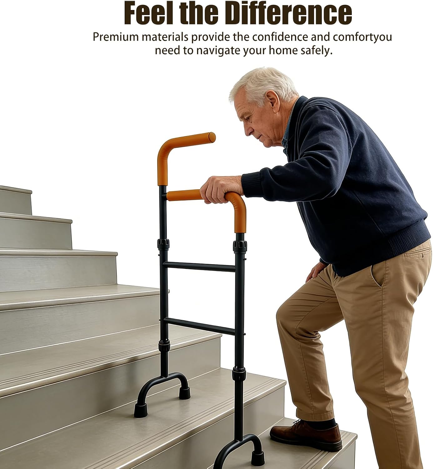 Stair Assist Cane 13-Level Adjustable Height, Portable Lightweight Stair Helper, Slip-Resistant Mobility Aid for Elderly, Post-Surgery, Hip & Knee Pain, Safe Support for Up & Down Stairs