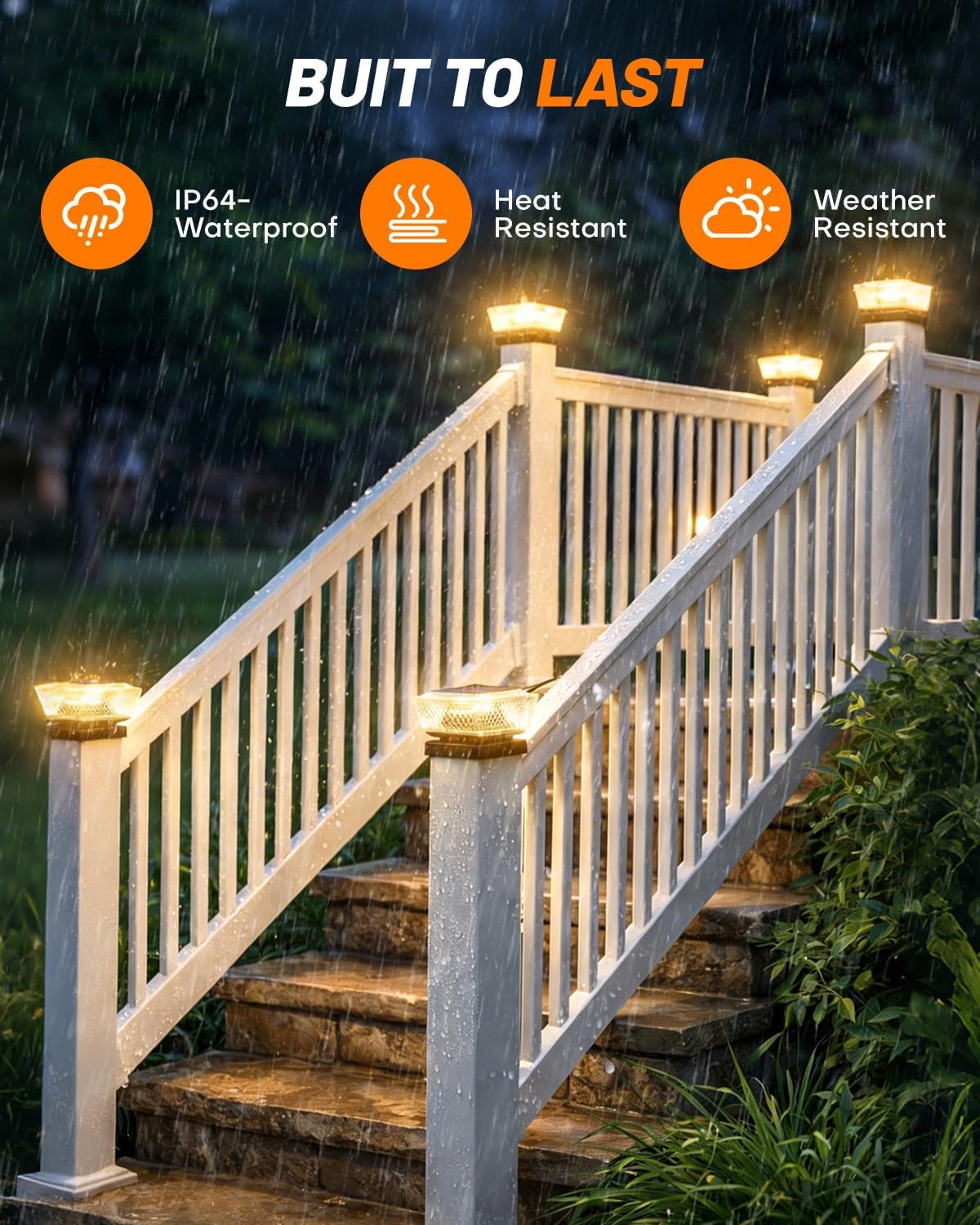 Solar Post Cap Lights Outdoor 4 Pack, 3000K Warm Fence Deck Post Solar Lights with Upgrade Solar Panel, Waterproof Solar Post Caps for 3.5x3.5 Wooden & 4x4 Vinyl Posts, Porch Patio Garden Use