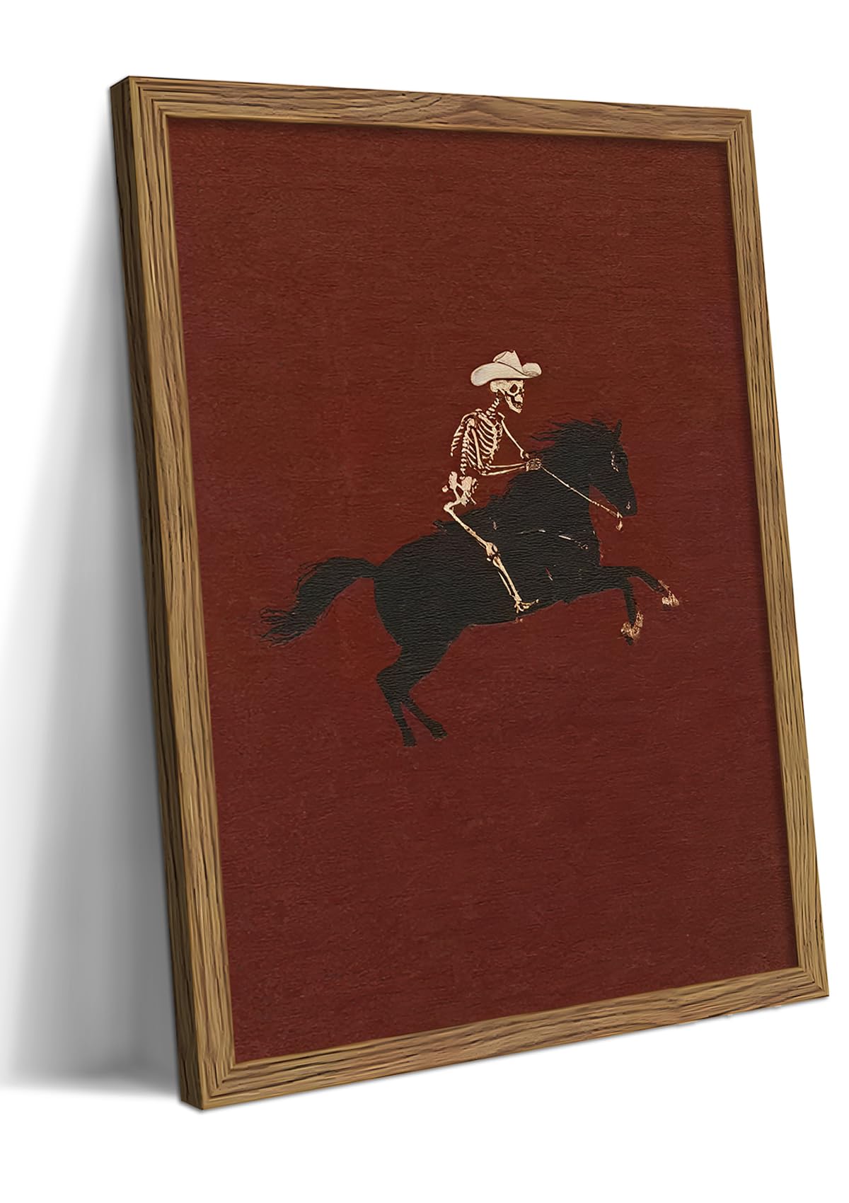 Framed Western Cowboy Wall Art, Gothic Skull Horse Riding Canvas Wall Decor Painting, Vintage Southwestern Cowboy Posters Prints Pictures for Living Room Bedroom 12x16 Inch