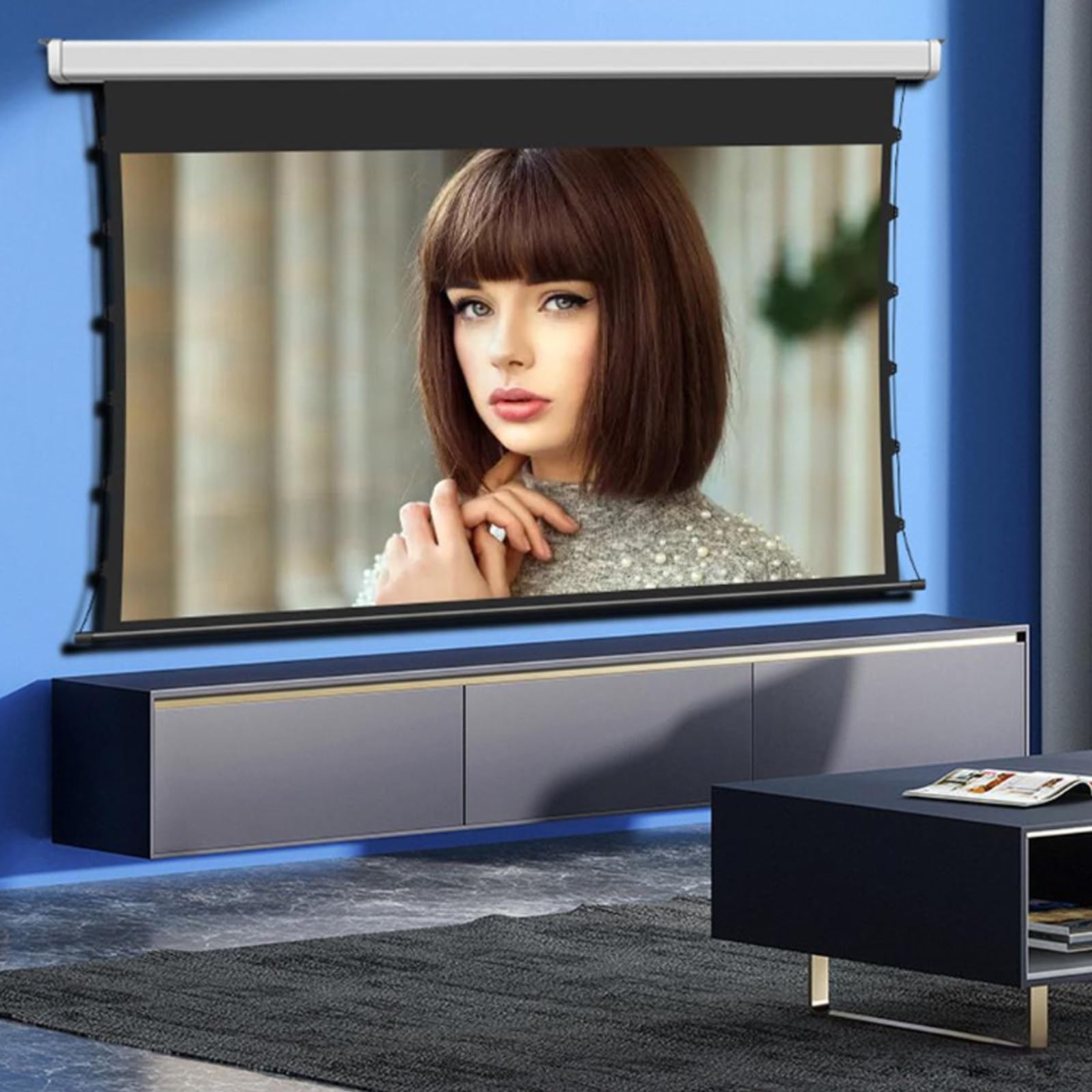 Schermi proiezione intelligente Schermo proiezione elettrico tensione a linguetta 72-150 pollici Tenda per proiettore motorizzata per proiezione lunga gittata Proiettore UST HD 4K 3D,72inch