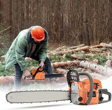 20 inch Gas Chainsaw, 58CC Gas Power Chain Saw with Brake Function, 2 Cycle Handheld Gasoline Chain Saws for Farm Wood Trees Cutting Orange