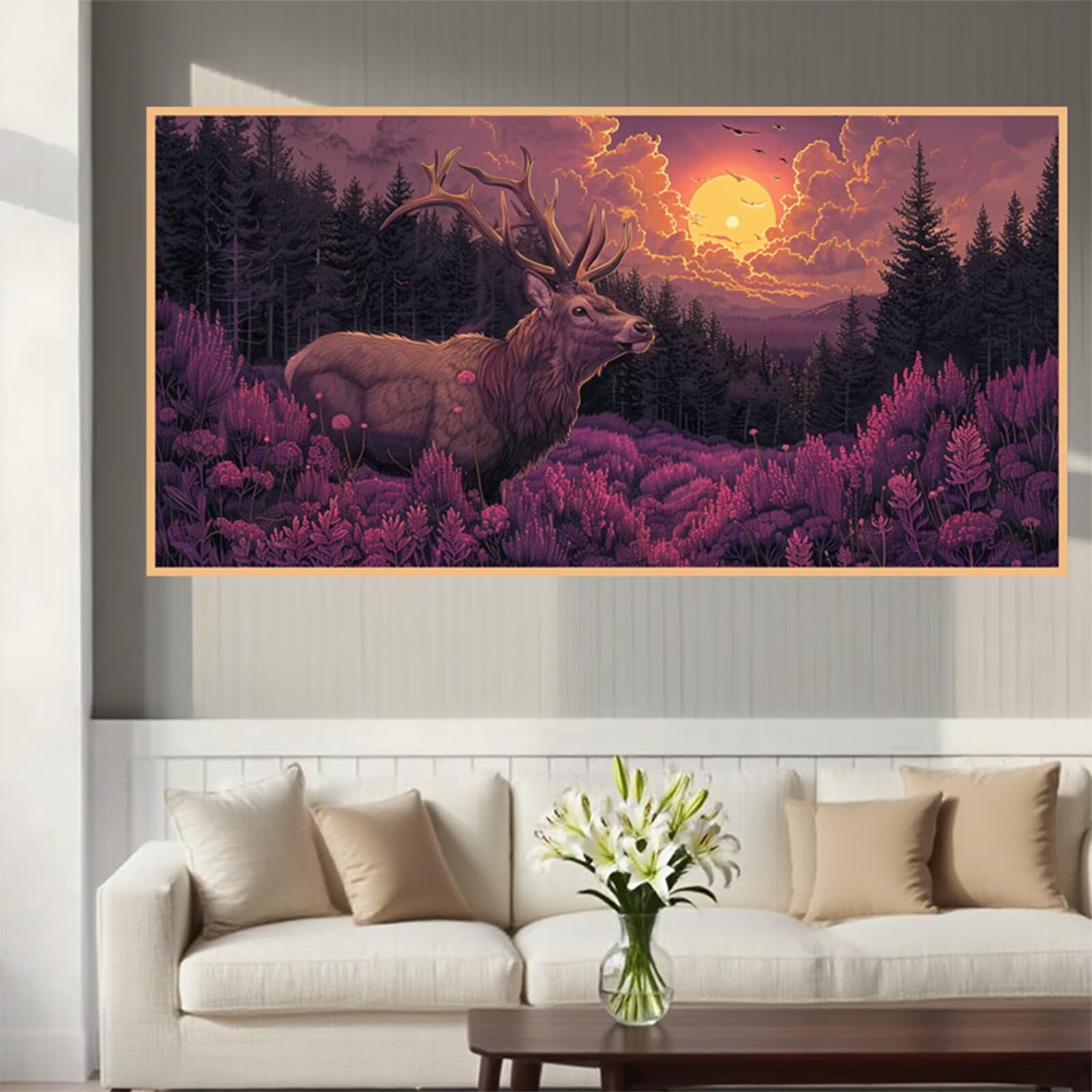 Diamentowe malowanie dla dorosłych duży rozmiar 50 x 100 cm, 5D DIY diamentowe malowanie jeleń haft diamentowy pełny zestaw akcesoriów, malowanie lawendowe diamenty kreatywne hobby dla dorosłych