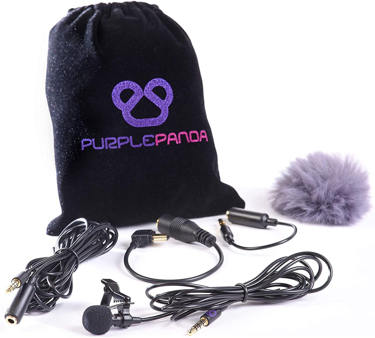 Purple Panda Lavalier Laptop Microphone Kit - Clip-on Omnidirectional Condenser Lav Microphone Compatible with iPhone, iPad, GoPro, DSLR and Zoom