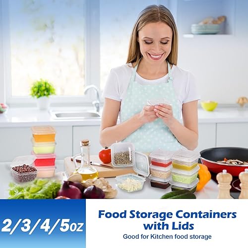 Miniatura 6 de Contenedores de almacenamiento de alimentos de 2345 onzas con kits de tapas (paquete de 200), pequeños recipientes de plástico con tapas, tazas