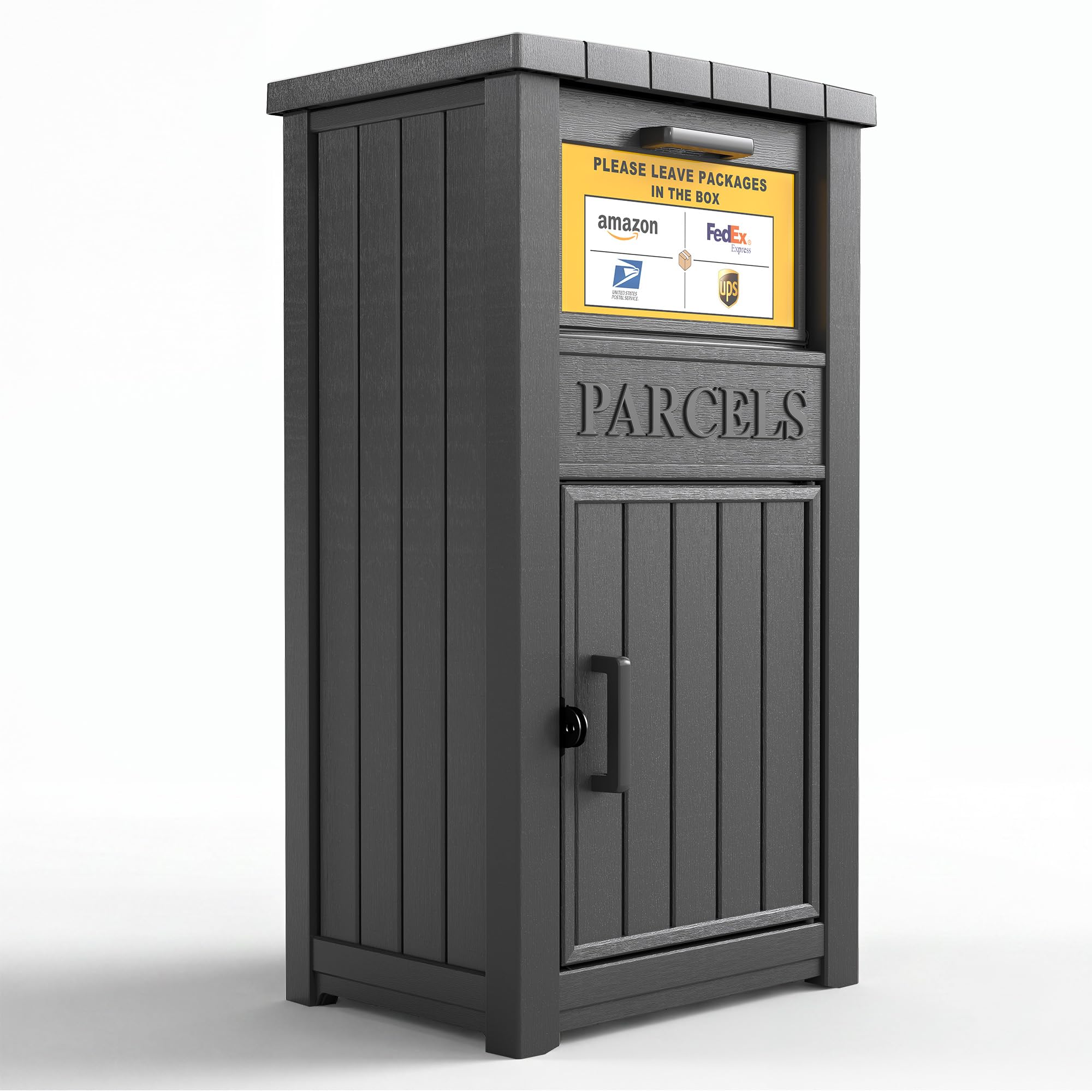 Large, Lockable & Weatherproof, Anti-Theft, For Porch, Curbside, House Storage Package Delivery Box for Outside, Parcel Drop Box, Black, 60 Gallon