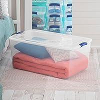 Vista 6 de 105 Qt. Plastic Storage Bin with Durable Lid, Stackable and Nestable Clear Tote Container Featuring Blue Buckles, Ideal for Organization and Storage