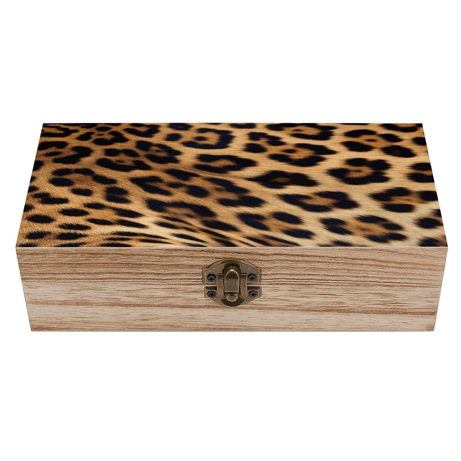 Smazdfxx As Pic Rough Leopard Print Wooden Storage Box With Safety Hinge Elegant Wood Container With Lid And Front Clasp Jewelry Box For Home Decor Keepsakes Trinkets And Photo