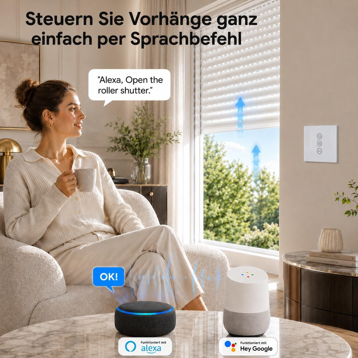 LoraTap 4 x Smart Schalter für Rollläden, vernetzt, Schalter, Jalousien, WiFi, kompatibel mit Alexa Google Home für Sprachsteuerung, Intelligente Zeitschaltuhr für Wandmotor