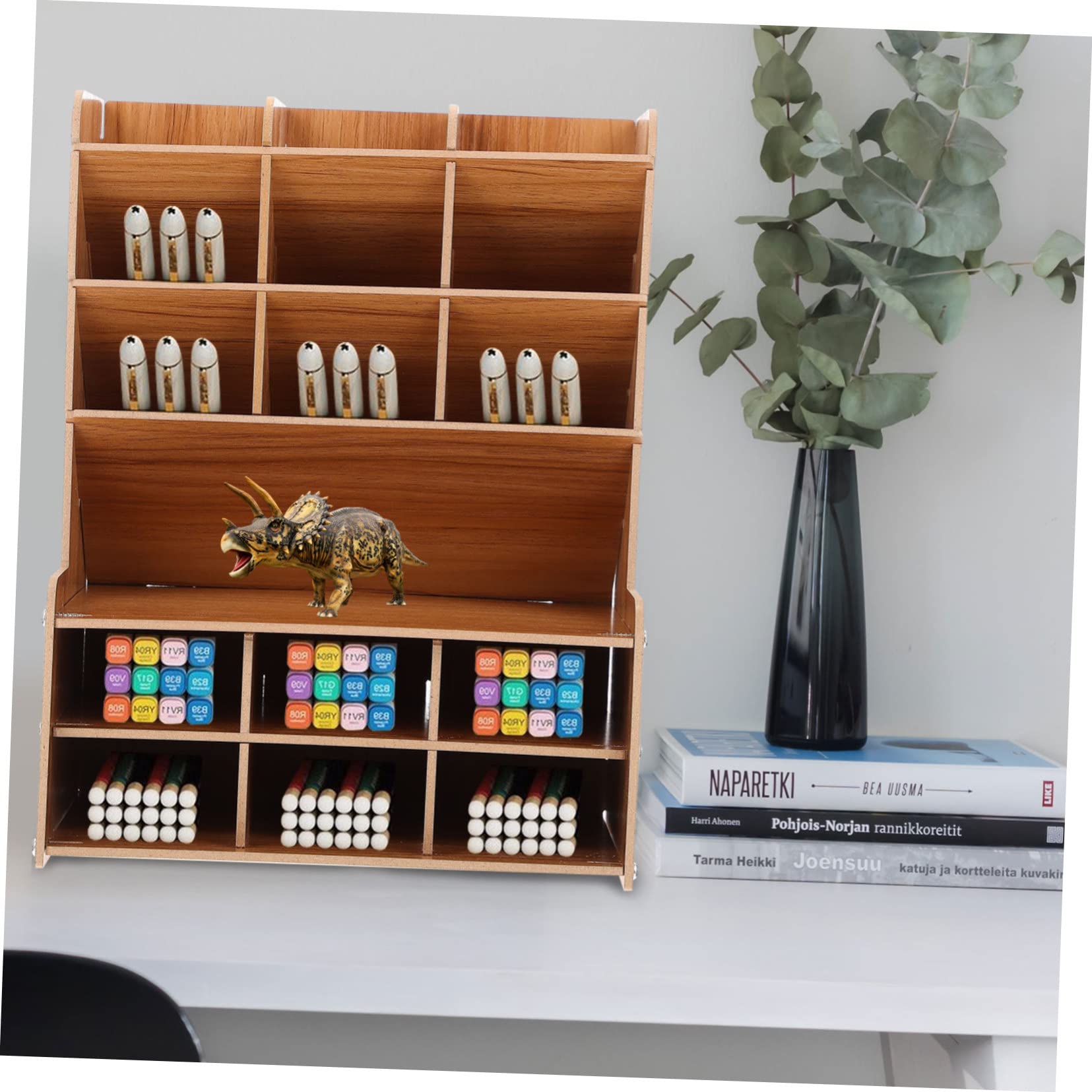 Portapenne da Scrivania in Legno Scomparti Multipli, Solido e Resistente, Organizer per Ufficio per Mantenere la Scrivania Ordinata