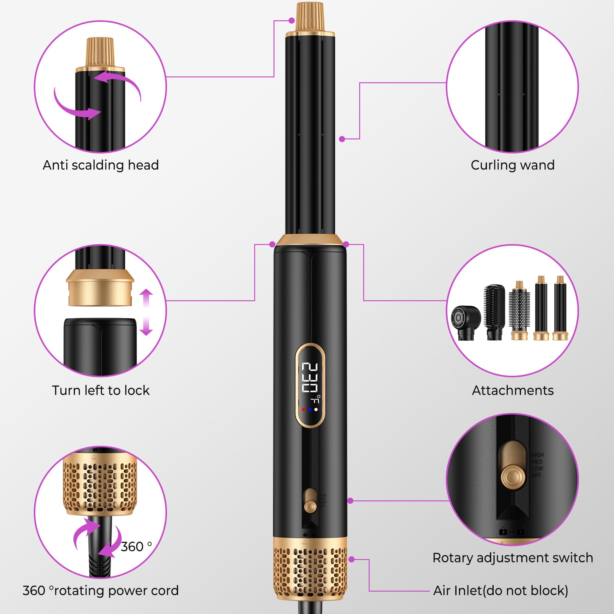 Hairstyler Multistyler 1000 W 5 w 1 lokówka do włosów, lokówka i prostownica do włosów, 3 poziomy temperatury dla objętości, prostowania, lokowania i stylizacji włosów