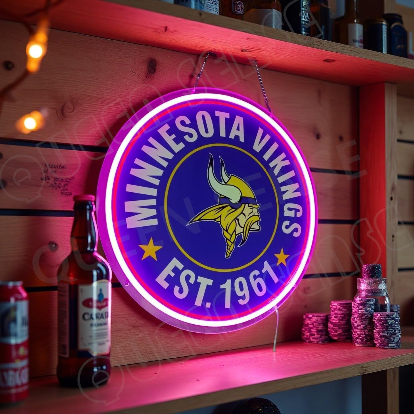 Queen Sense 16"x16" for Minnesota Sports Viking est 1961 LED Neon Sign for Wall Decor USB Powered Dimmable Neon Light BH1374