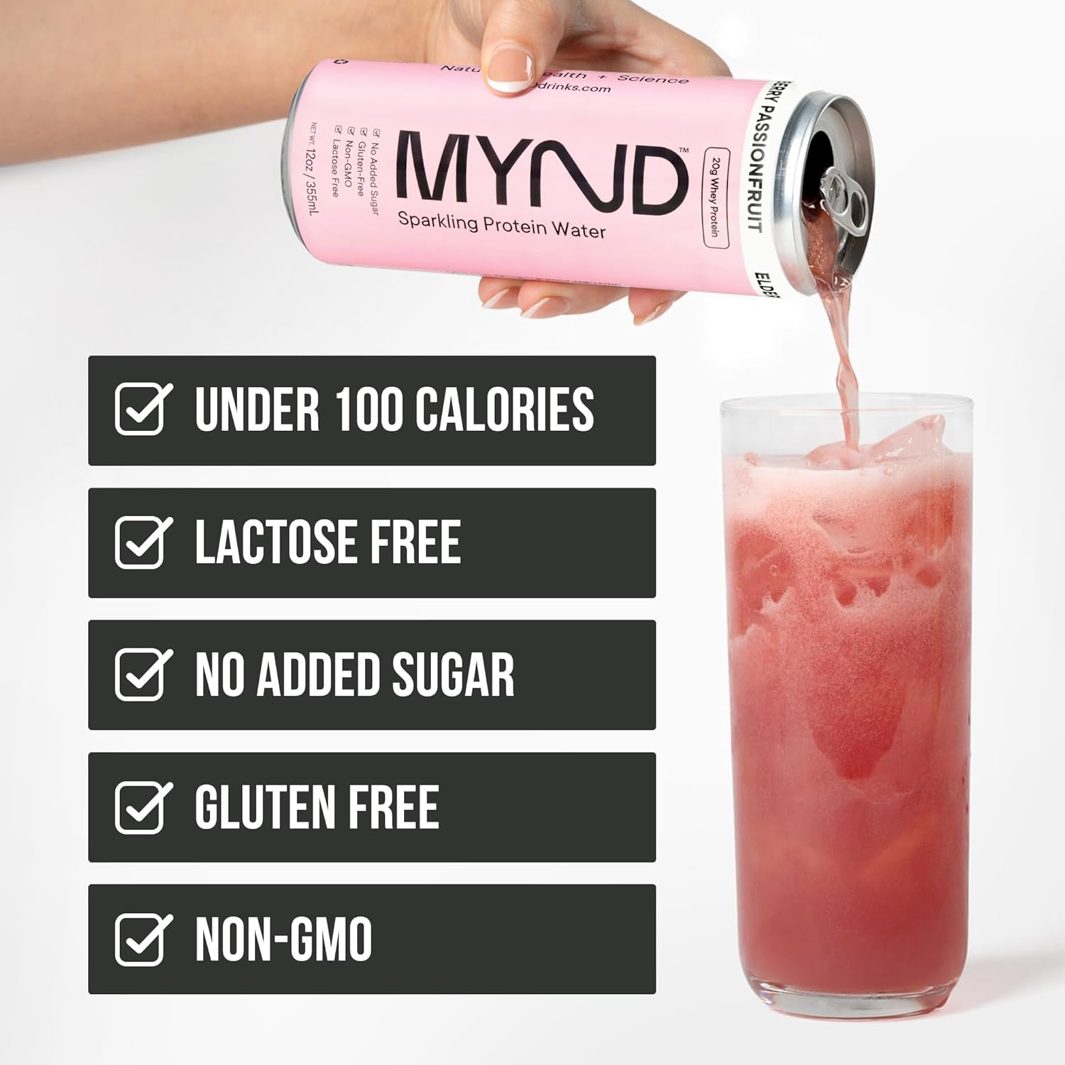MYND Sparkling Protein Water, Clear Protein Drink - 20g Whey Protein Isolate Per Can, 24 Pack - Lactose Free, Gluten Free, No Added Sugar - Ready-to-Drink Carbonated Protein Drinks - Variety Pack