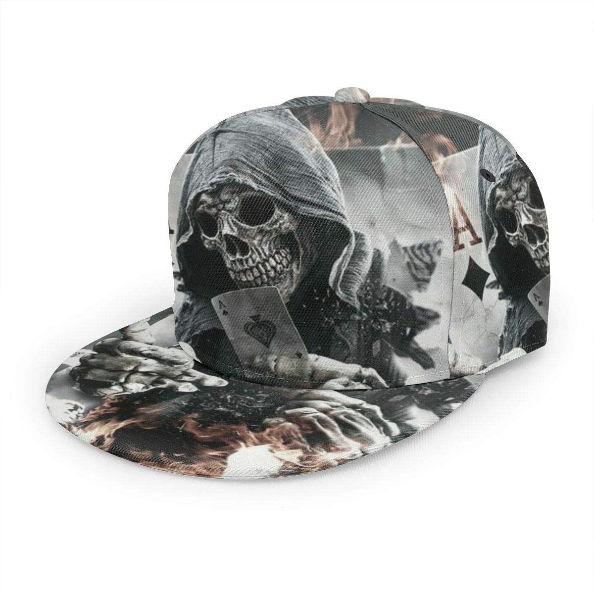 Playing Cards Grim Reaper Skull Unisex 3D Printing Classic Baseball Cap Snapback Flat Bill Hip Hop Hats Black
