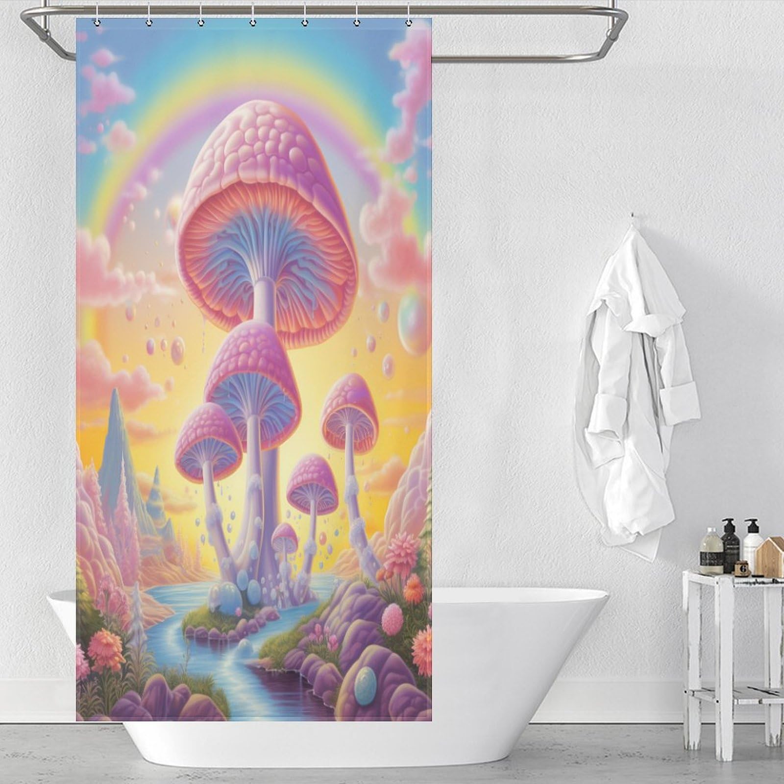 Rideau de douche champignons pour créer une salle de bain nature