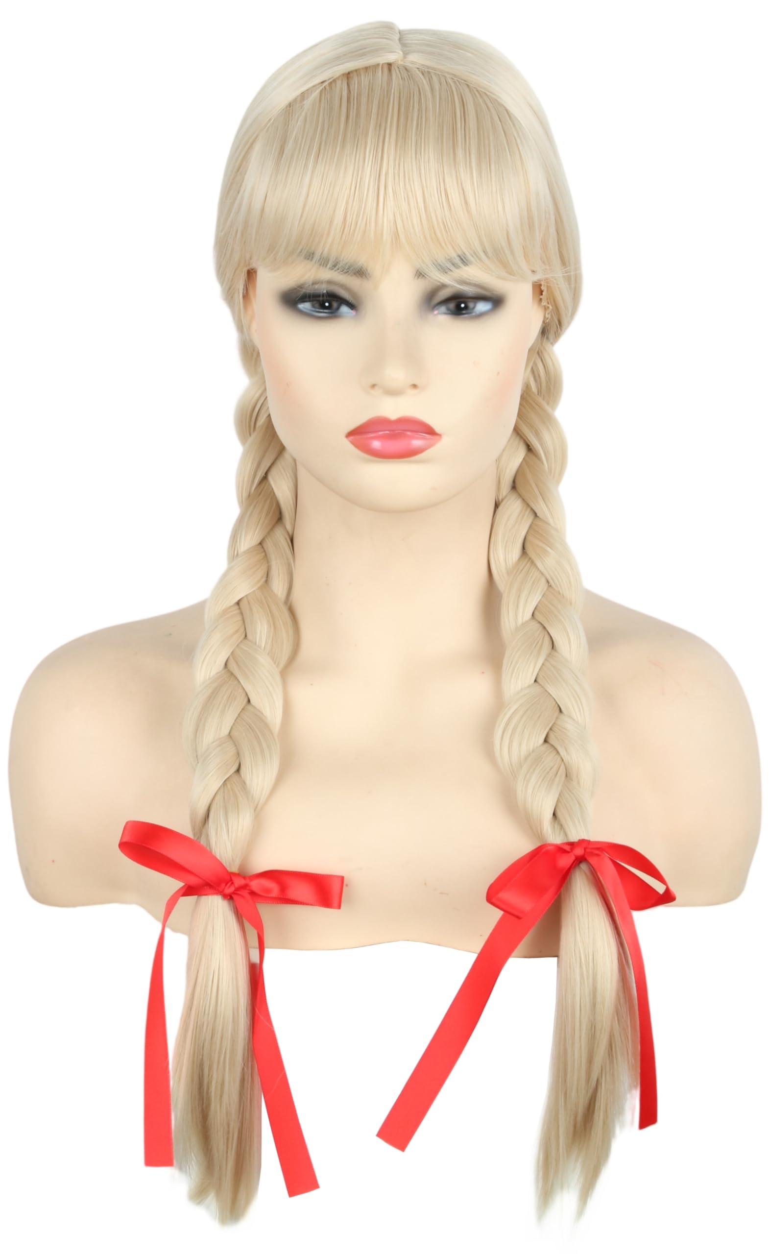 Topcosplay Blonde Braids Wig With Bangs Adult Beer Girl Wig Fancy Dress Halloween Costume (Blonde wig with bangs)