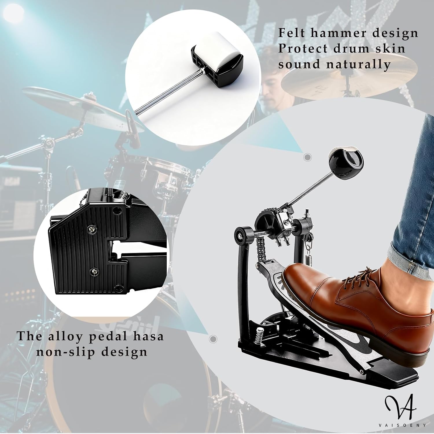 Bass Drum Pedal, Double Chain Kick Drum Pedal for Bass Drum and Drum Set (V-DC-VZ14)