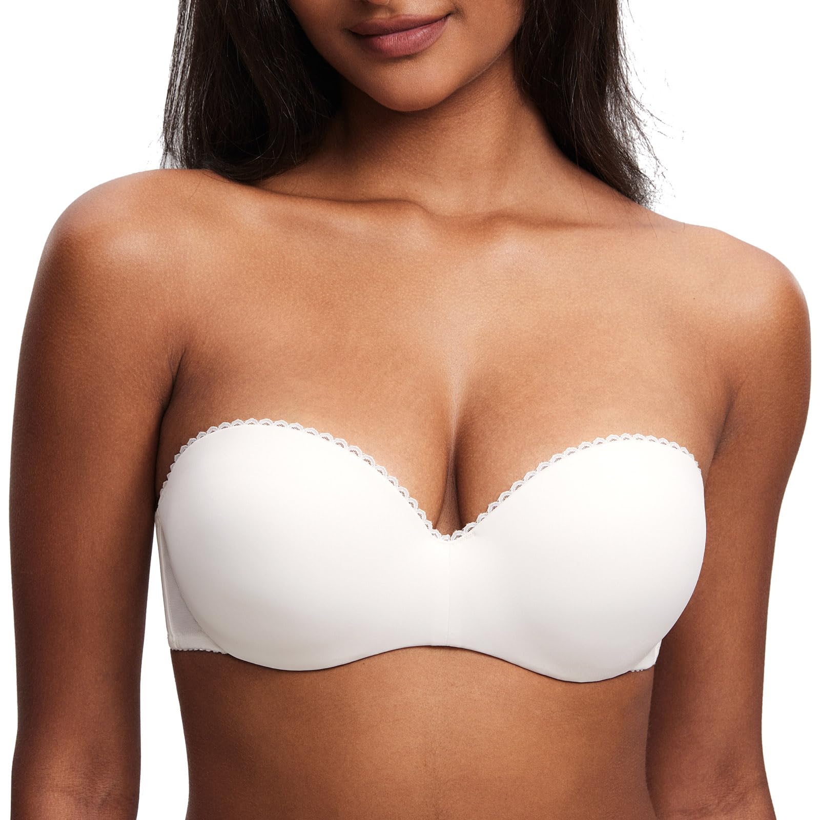 Dobreva Women's Coconut White Strapless Push Up Bra Padded Underwire Boost Cups Multiway Bandeau Bra 38B