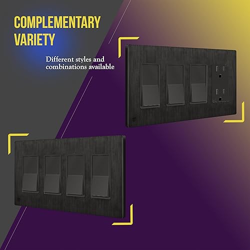 Miniatura 655 de ENERLITES SI8834-BK - Placa de pared decorativa sin tornillos, cubierta de enchufe segura, 4 entradas, 4.68 x 8.30 pulgadas (alto x largo), Negro