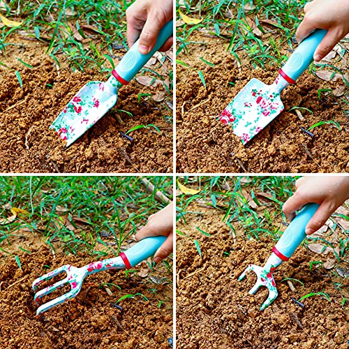 Jumphigh Floral Garden Tools Set, 11 Pcs Heavy Duty Gardening Tools Includes Hand Trowel Rake Weeder Pruner Sprayer, Gardening Gifts For Women, Garden Kit With Storage Tote Bag And Garden Gloves #TOP1