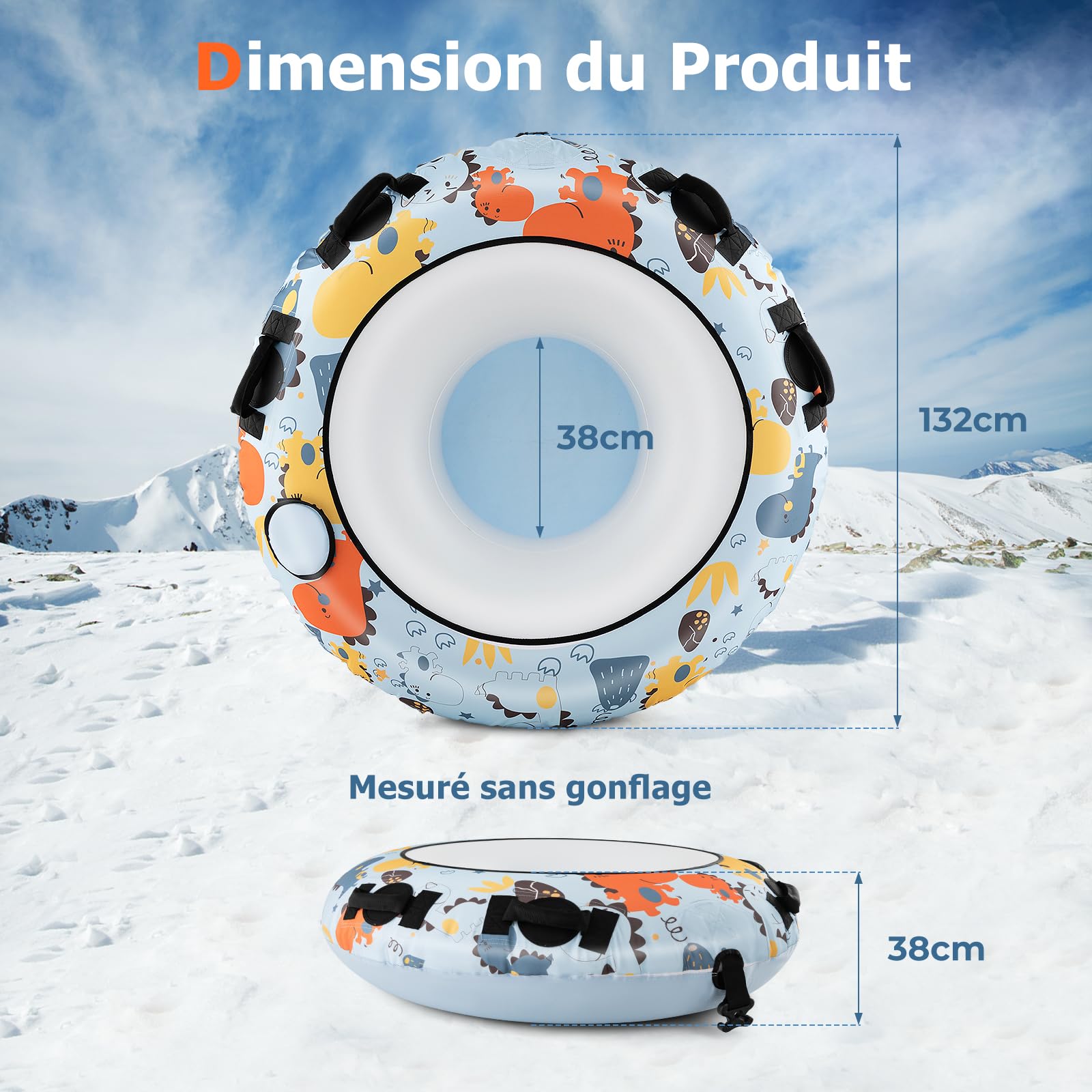 GYMAX Luge Bouée Gonflable, Tube de Neige avec Matériau Résistant en PVC | Crochet de Remorquage & Sac de Drainage & Poignée pratique, pour Enfants/Adultes