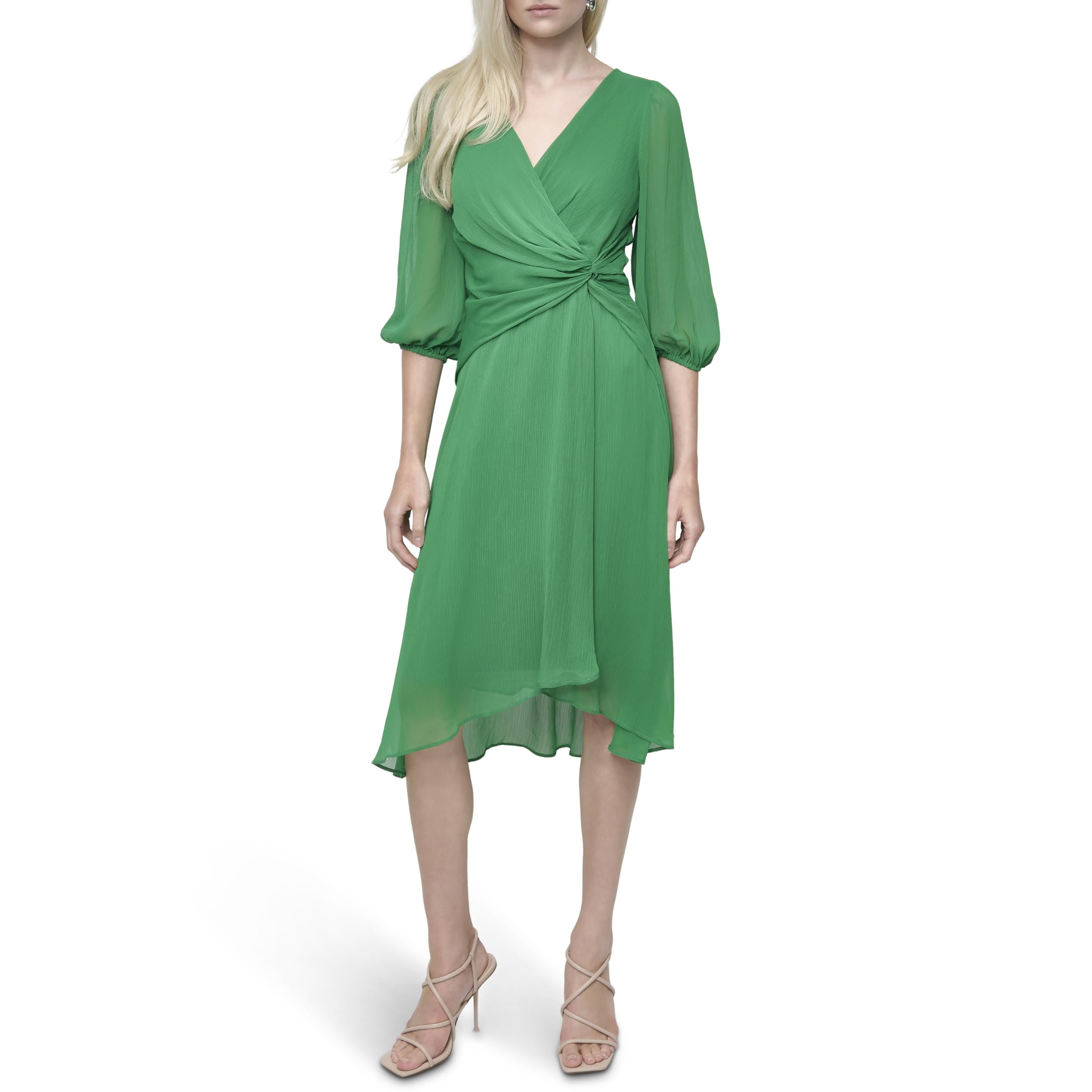 DKNY Balloon Half Sleeve Faux Wrap Midi Dress Vestito da Donna