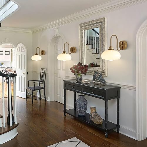 Miniatura 7 de KCO Iluminación de 1 luz vintage para baño, apliques de pared de globo dorado, iluminación de pared de latón cepillado, iluminación de pared de