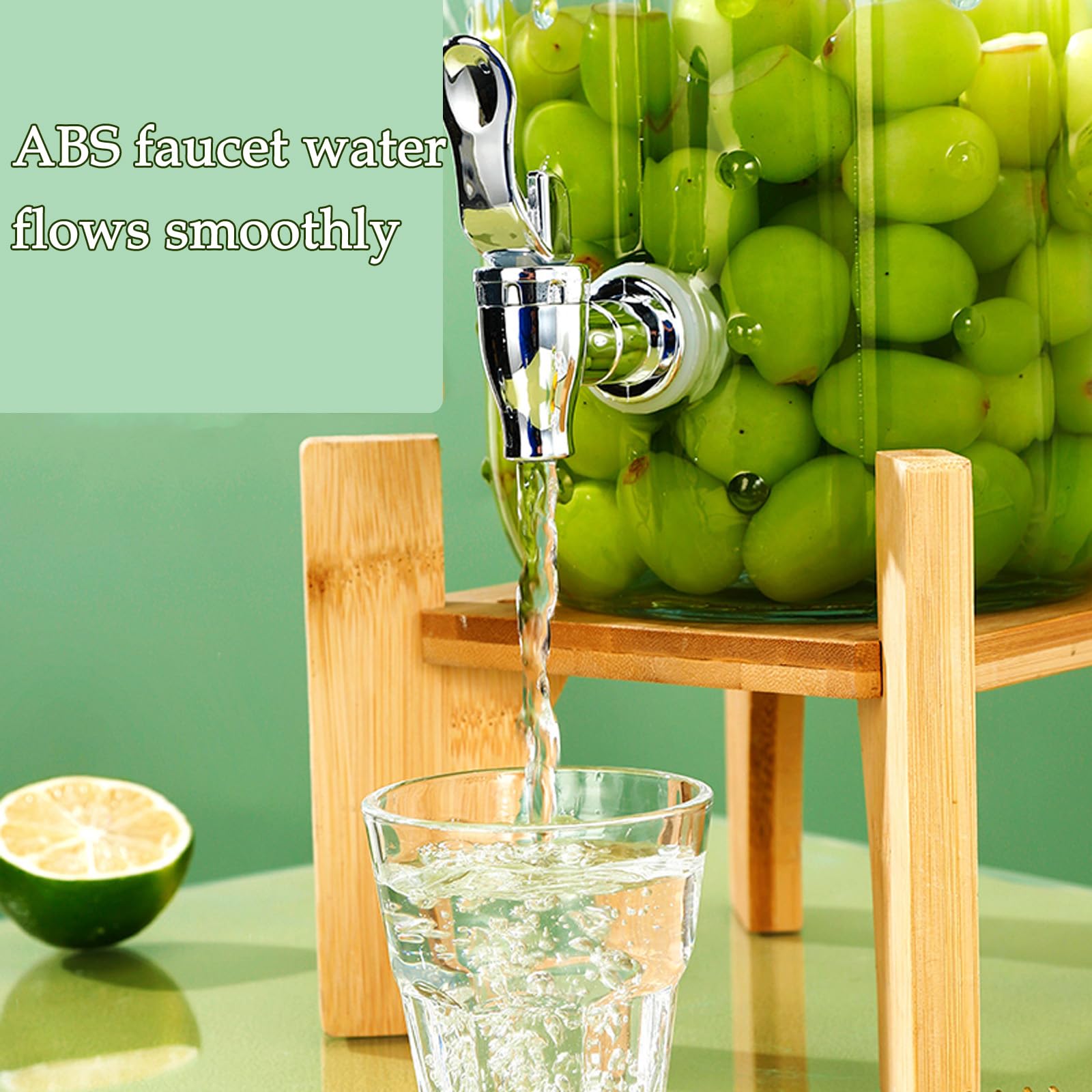 Distributeur Boissons 4L En Verre Avec Support Bois & Porte-Gobelets – Robinet Inox 18/8, Idéal Fêtes Et Réceptions