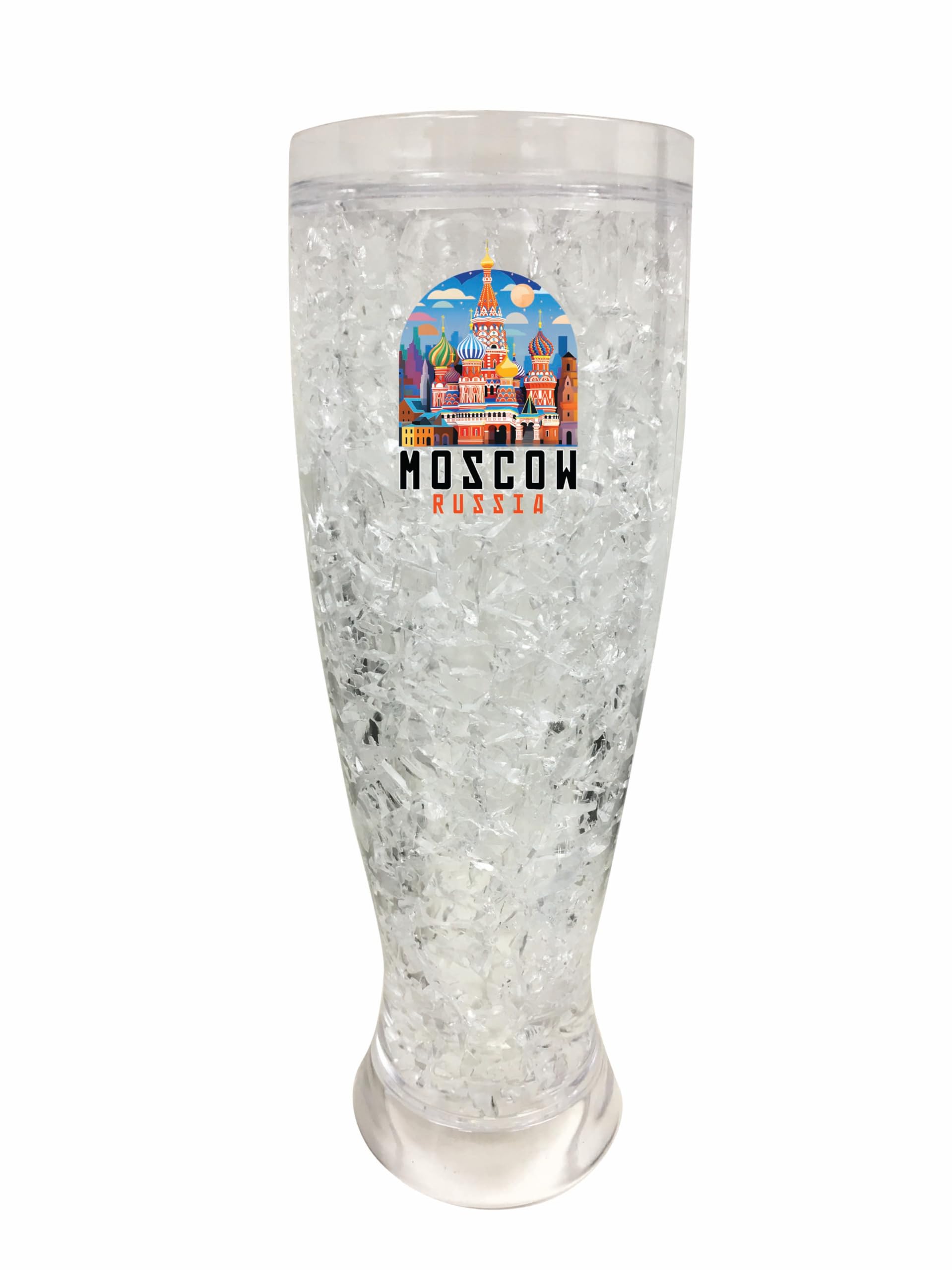 R and R Imports Moscow Russia Saint Basil's Cathedral Illustration Design Souvenir 16 oz Plastic Broken Glass Frosty Mug Single