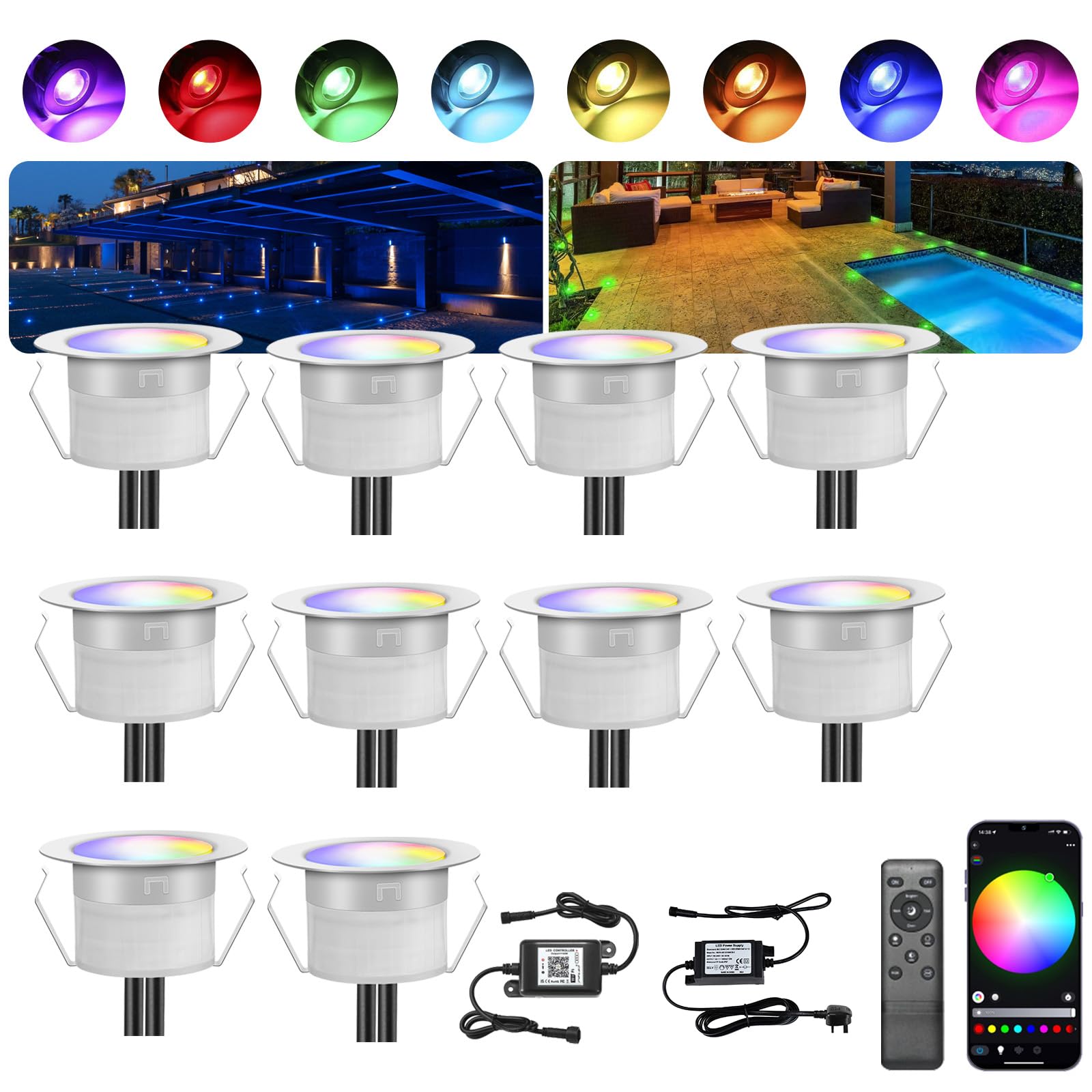 INDARUN RGBW WiFi Led Decking Lights Waterproof IP67 diameter 31MM 12V