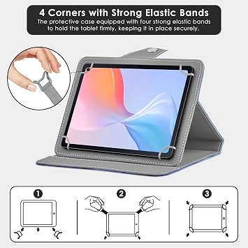 DETUOSI Universal 8 Inch Tablet Case, 8.9 inch Tablet Cover Travel Portable Protective Folio PU Leather Stand Shell Casewith 4 Fixed Rings for All Kinds of 8.0-8.9 inch Android/iOS/Windows Tablet