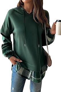 Mujer Sudaderas con Capucha Manga Larga Capucha Sudadera con Cordón Casual Hoodie Cuadros Colores Contrastantes Mujer