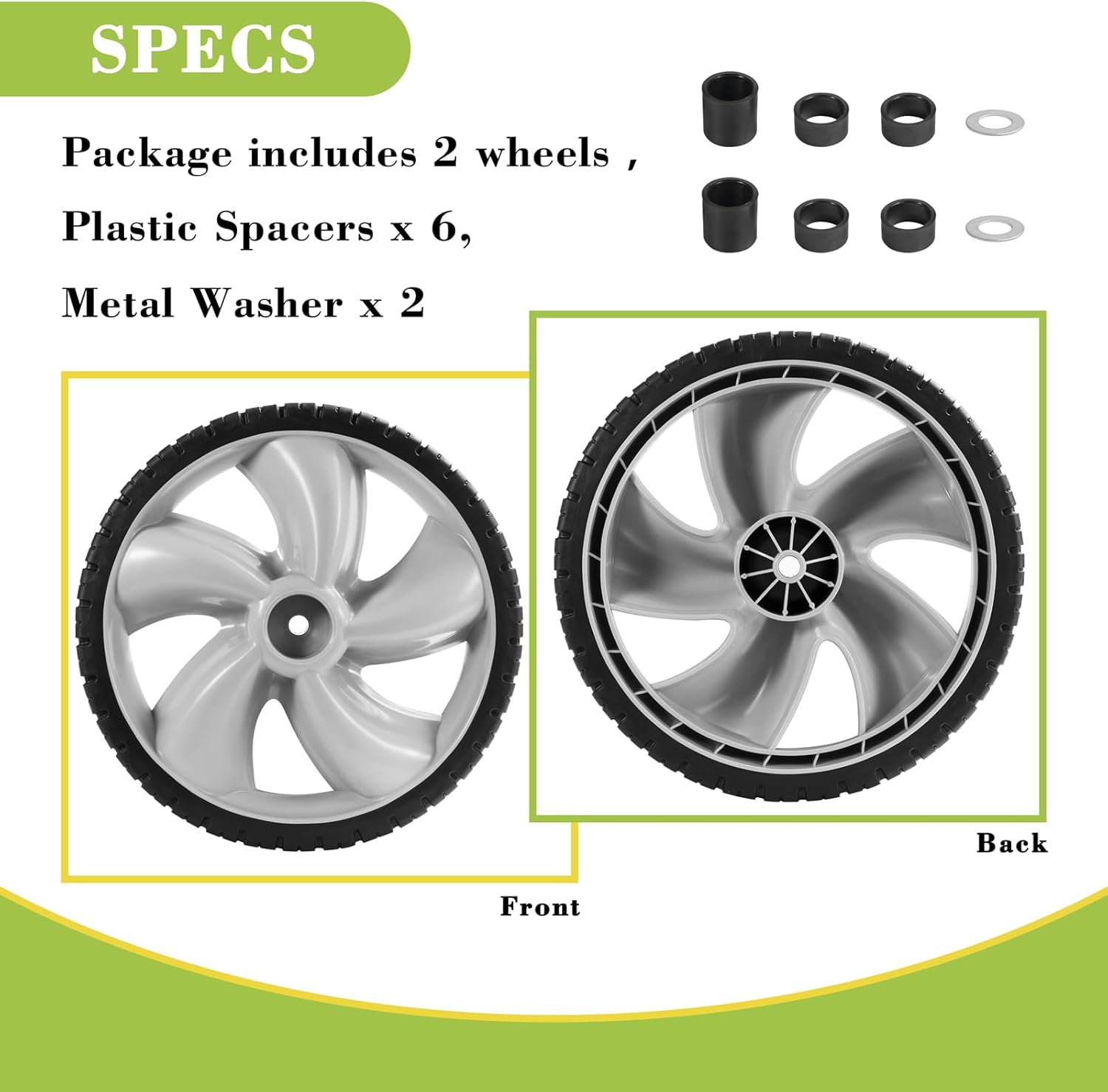 12 Inch Rear Wheel Replacement Arnold 490-324-0002 Lawn Mower Rear Wheels 12x1.75" Plastic Wheel Compatible with Craftman Push Mower Walk Behind Mowers Wagon Wheel 2 Pack