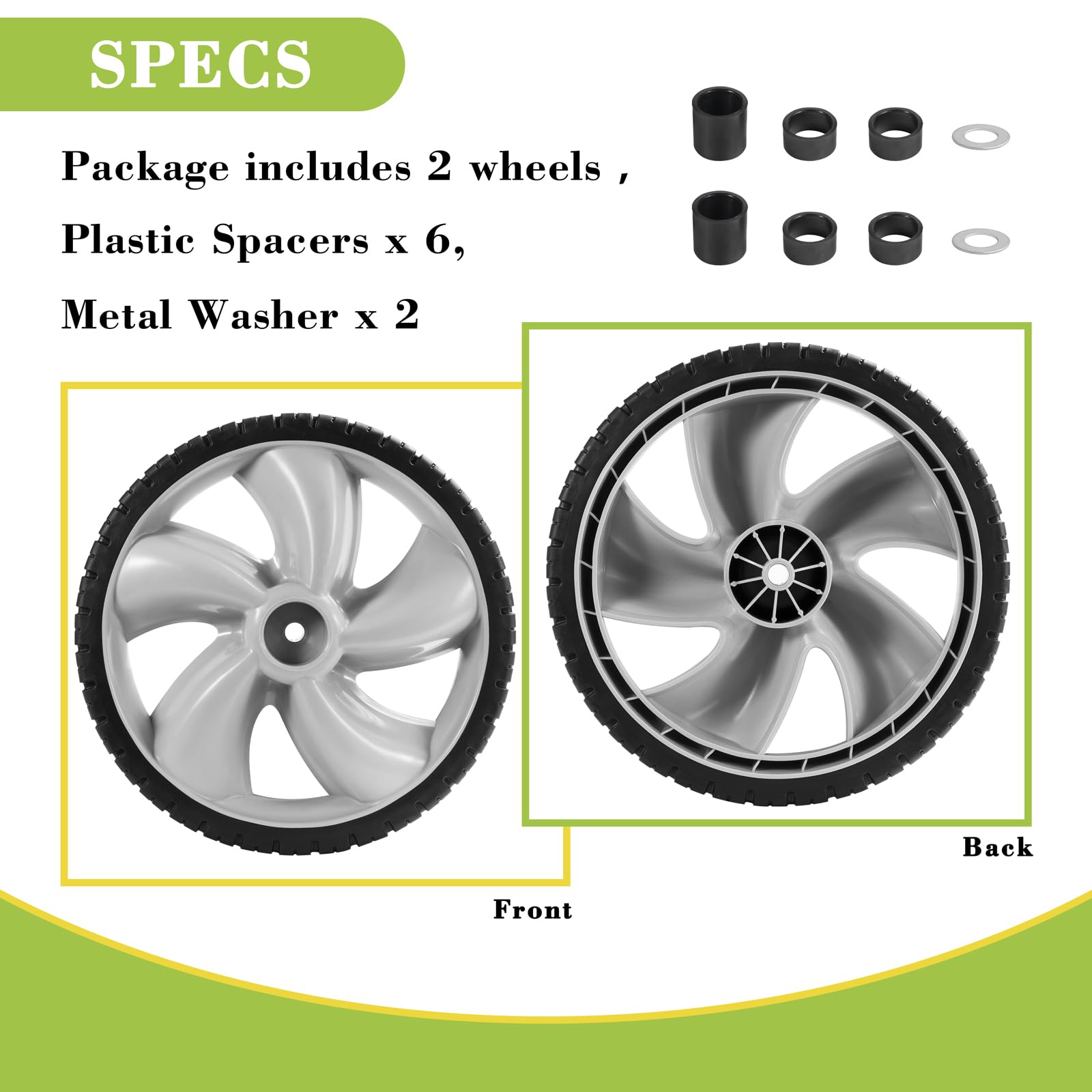 Parts Camp Cerchi per tosaerba Arnold 490-324-0002 - Ruota posteriore da 12 cm x 4,4 cm, in plastica, confezione da 2