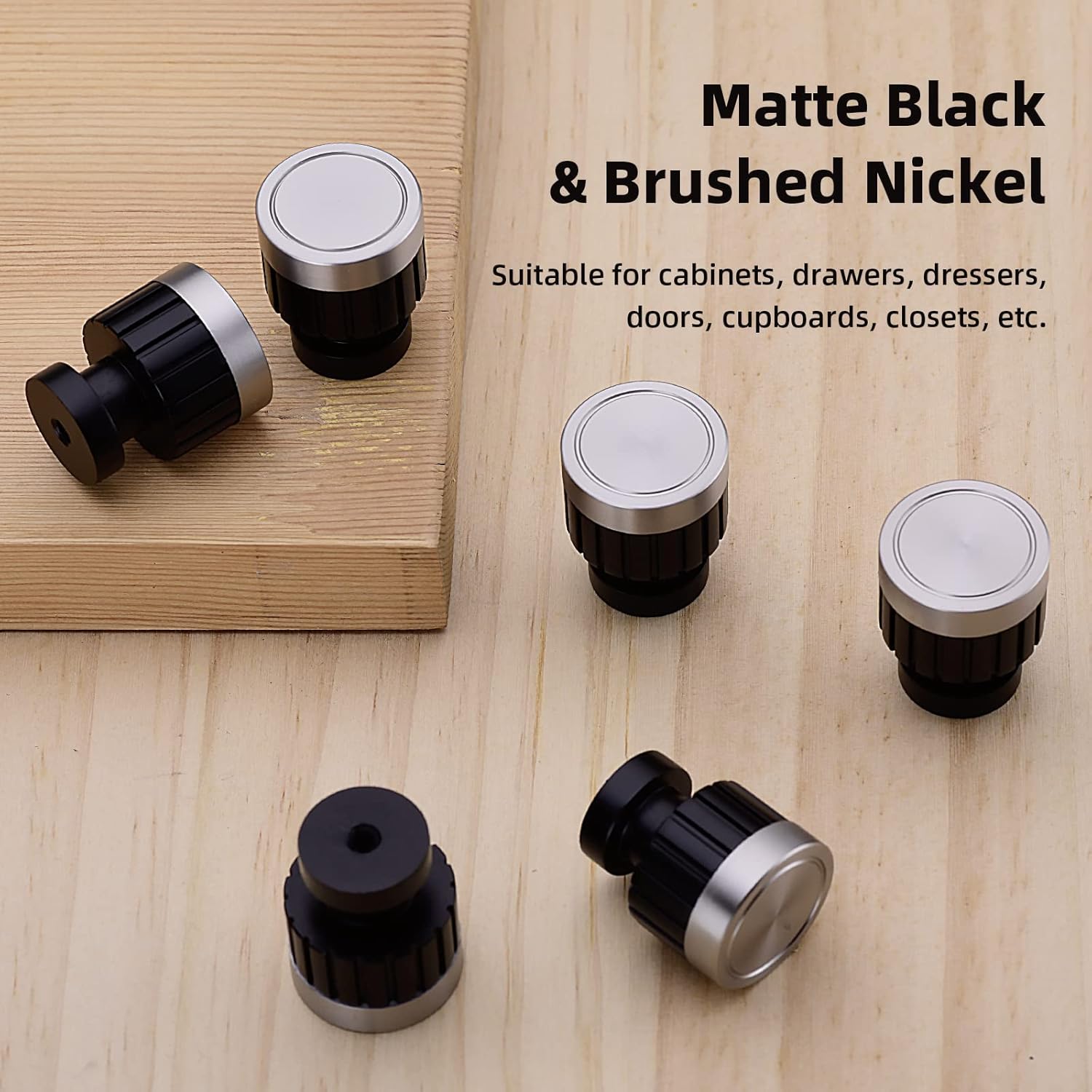 TRUSTMI Cabinet Knobs 6 Pack Brushed Nickel and Black Drawer Knobs Solid Metal Bathroom Kitchen Furniture Vanity Handles