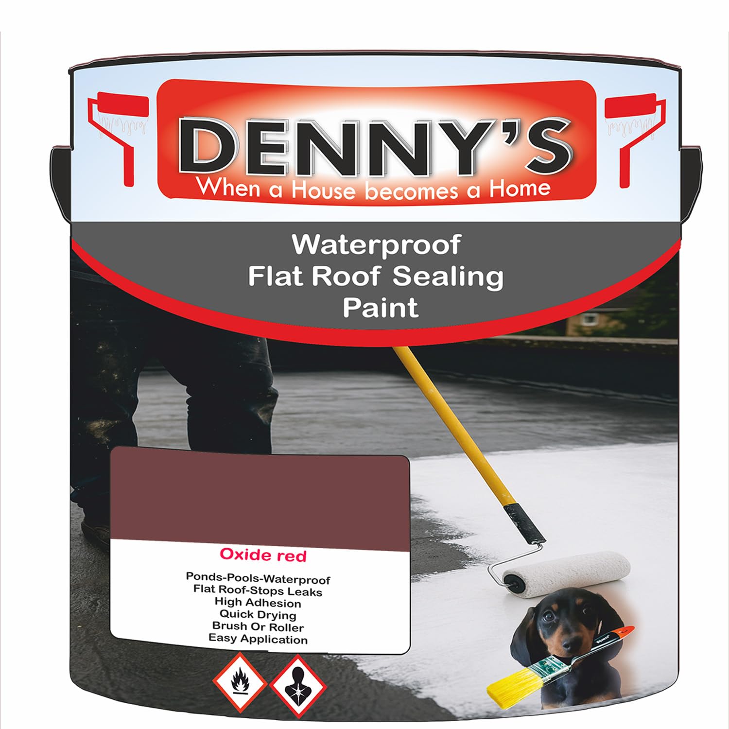 SCOOBYS PAINTS BACK IN THE MIX Chlorinated Rubber Flat Roof Paint – Waterproof Roof Sealer & Leak Repair Coating, Quick Drying, High Adhesion (Oxide red, 1 Litre Tin) — image 1